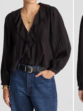 NWT Madewell Lace Insert Ruffle Pintuck Long Sleeve Top